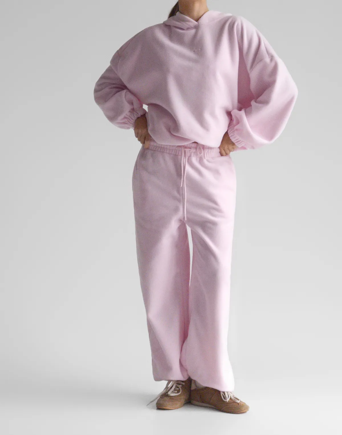 Комплект флісовий худі супер оверсайз та джогери зимові, ніжно рожеві - Фото 1