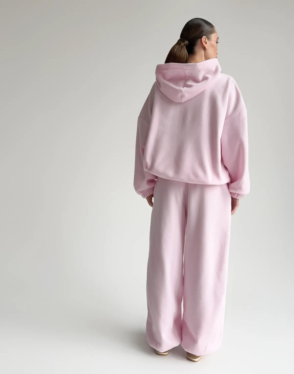 Комплект флісовий худі супер оверсайз та джогери зимові, ніжно рожеві - Фото 2