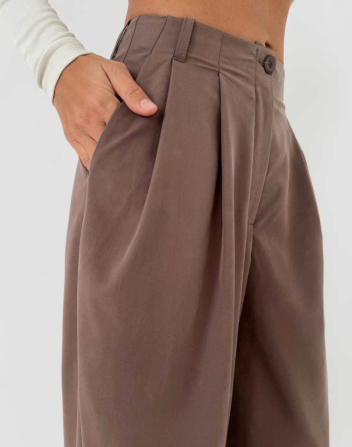 Штани трансформери з костюмної тканини, коричневі - Фото 8