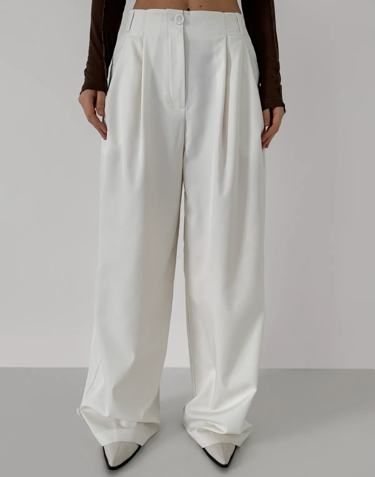 Штани трансформери з костюмної тканини, молочні - Фото 1