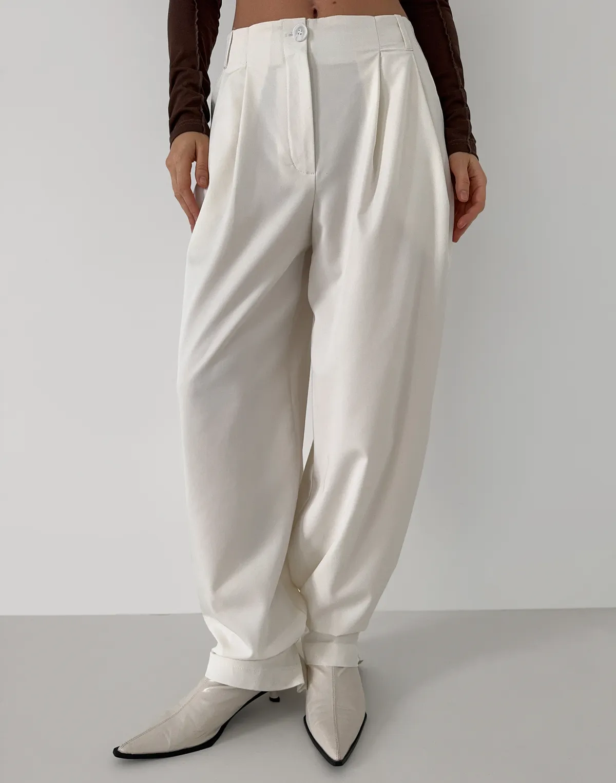 Штани трансформери з костюмної тканини, молочні - Фото 6