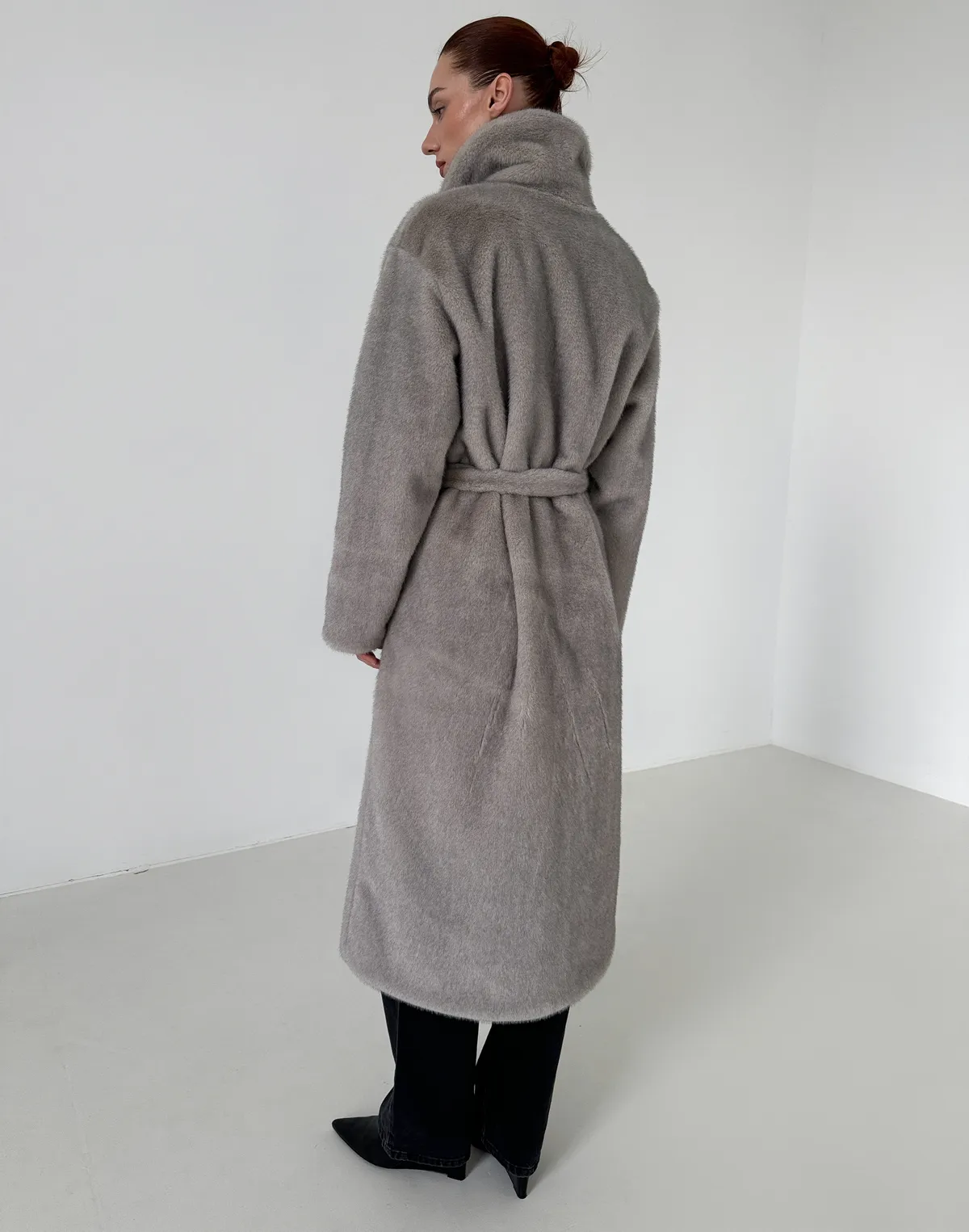 Подовжена еко-шуба з норки, сіра - Фото 2