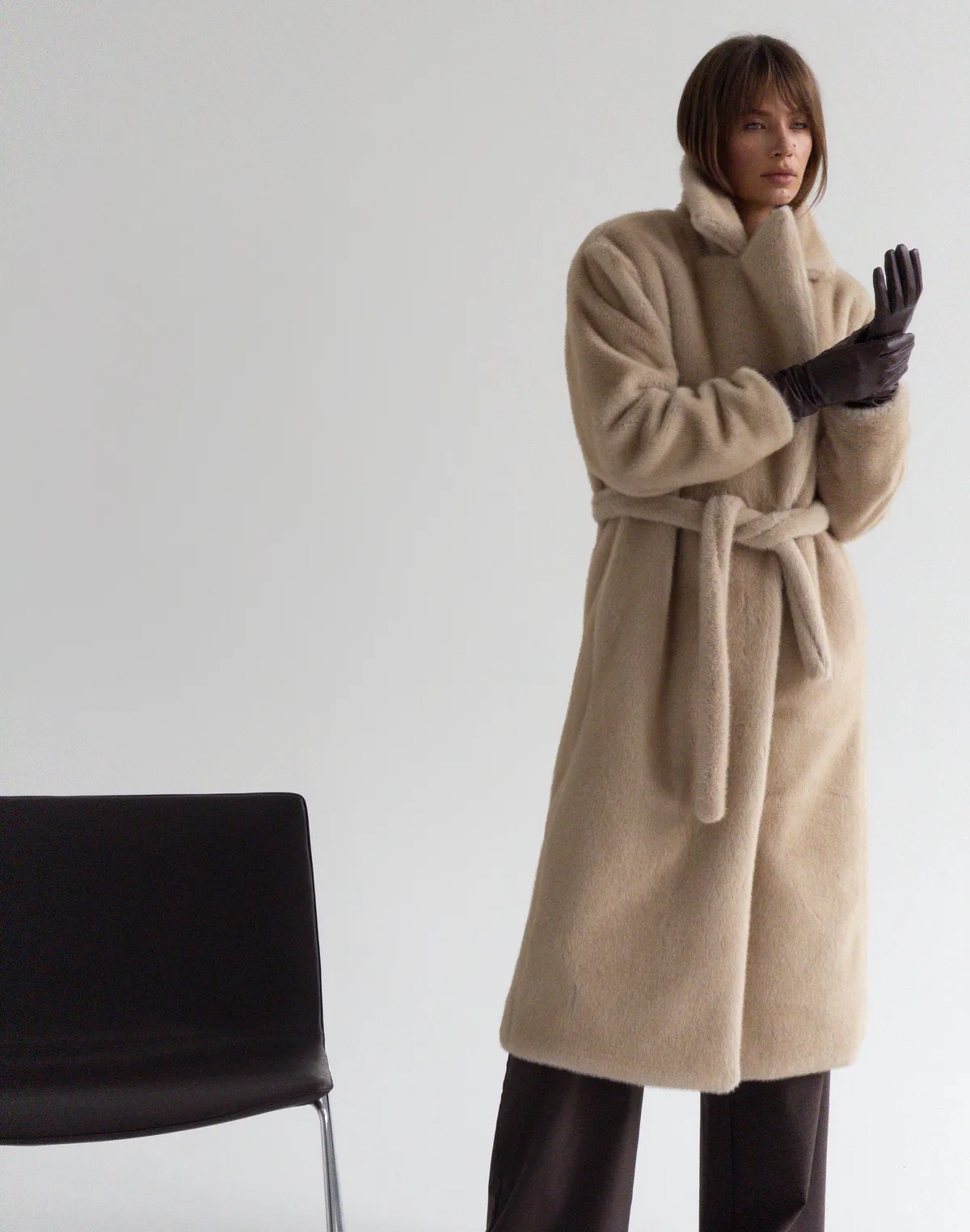 Подовжена еко-шуба з норки, натуральний беж - Фото 3