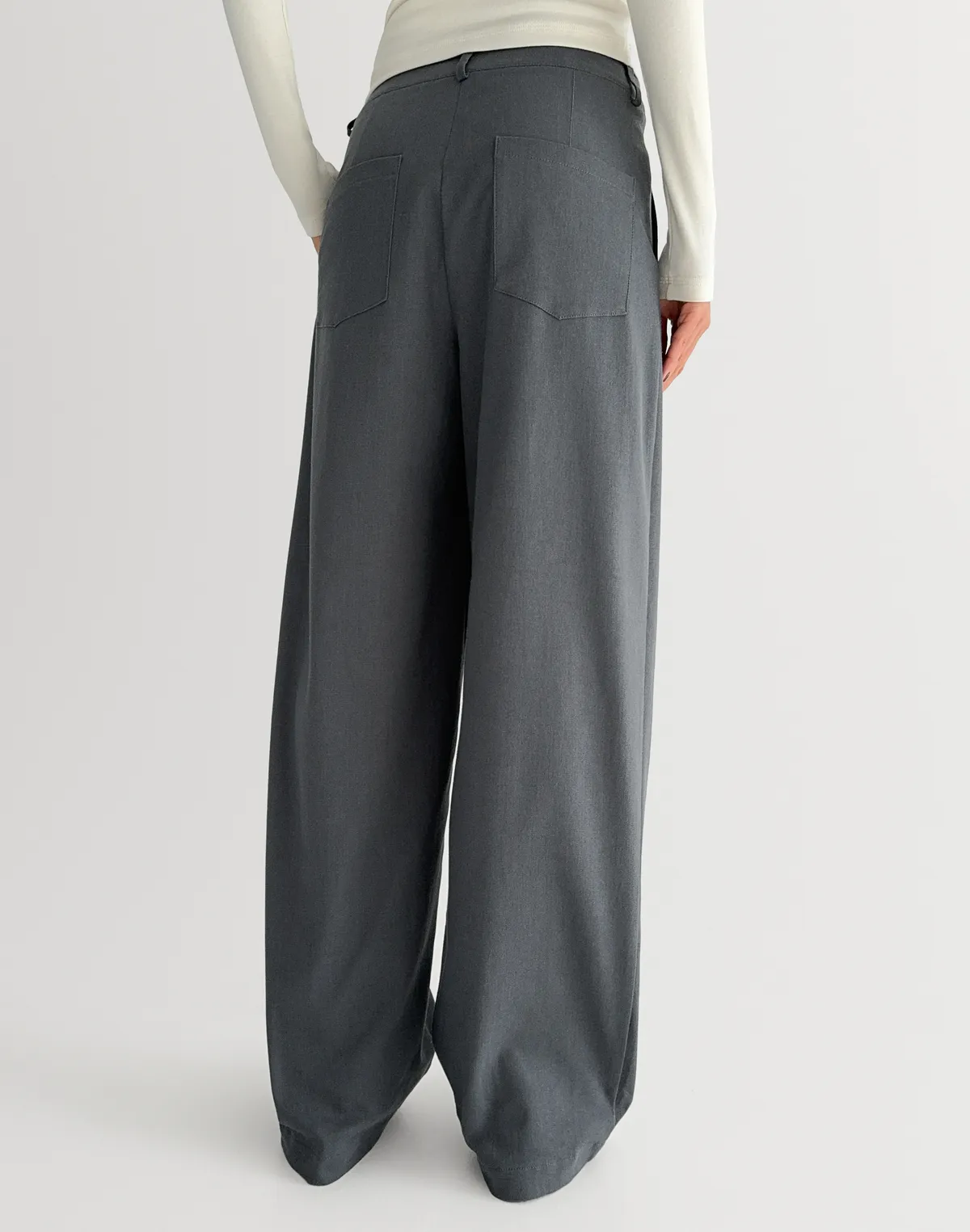 Штани котонові вільного крою базові, сталеві - Фото 2