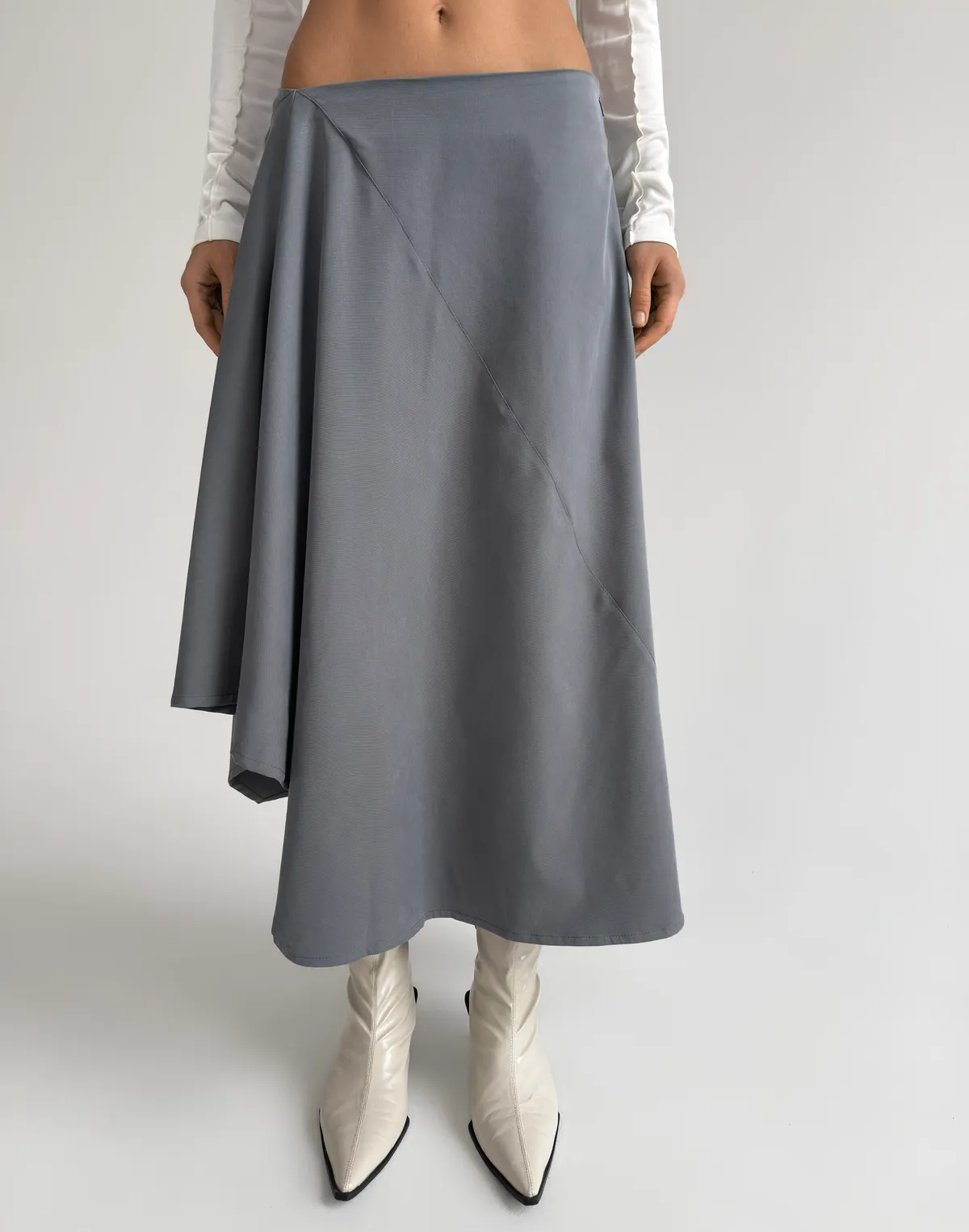 Спідниця міді з асиметричним низом, сіра - Фото 8