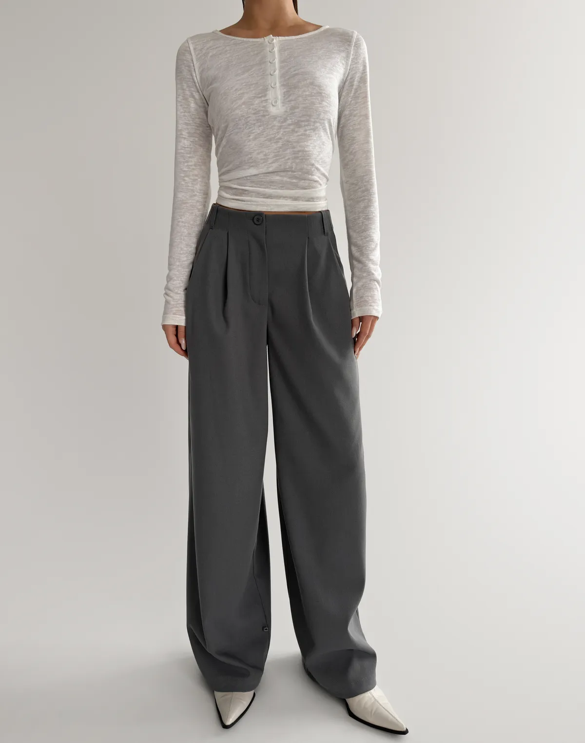 Напівпрозорий лонг на ґудзиках, молочний - Фото 5