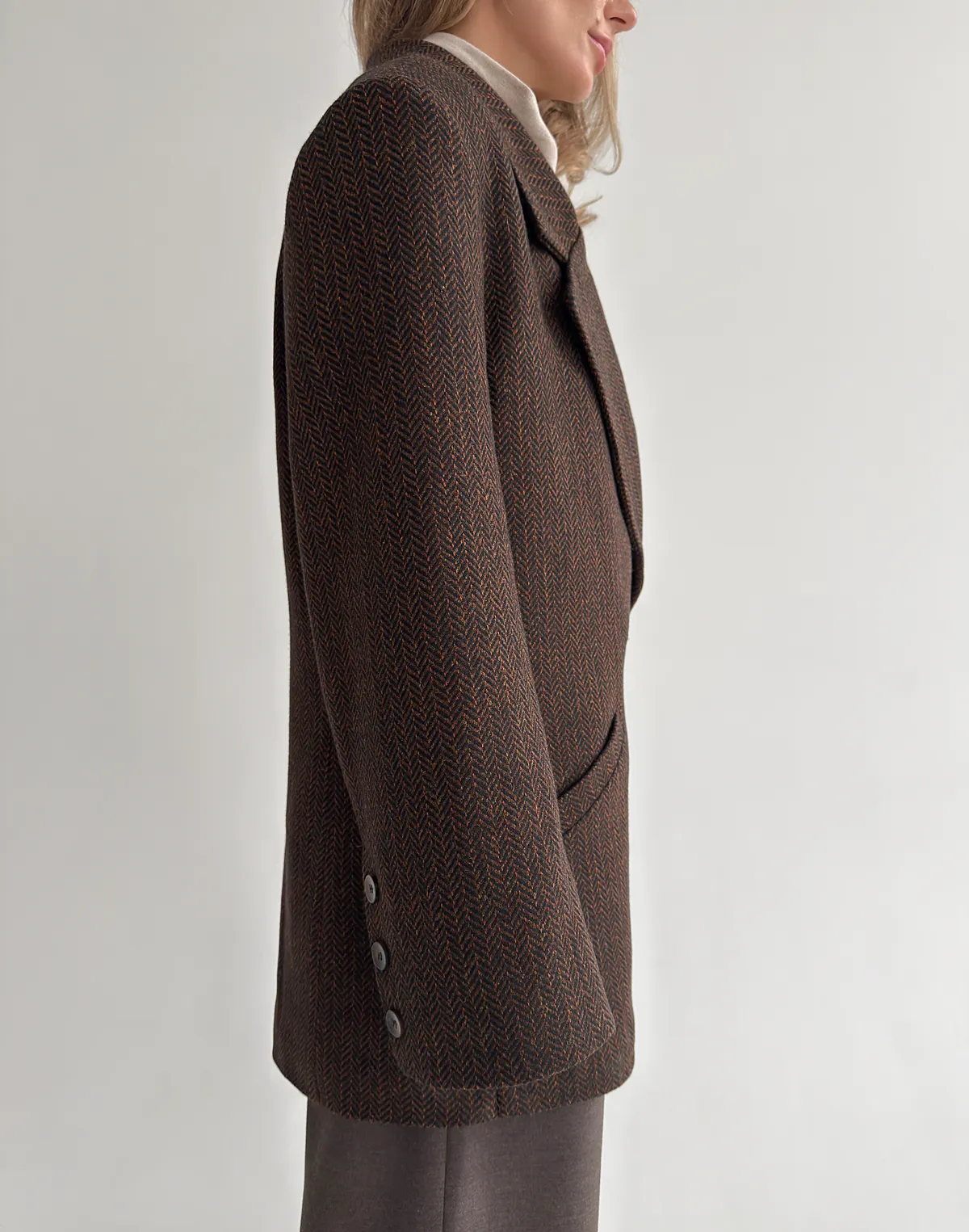 Жакет осінній оверсайз з двома рядами ґудзиків, бежевий - Фото 7