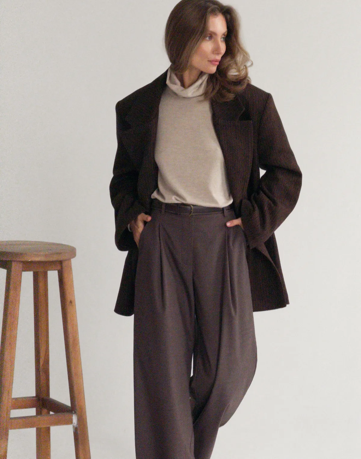 Жакет осінній оверсайз з двома рядами ґудзиків, бежевий - Фото 6