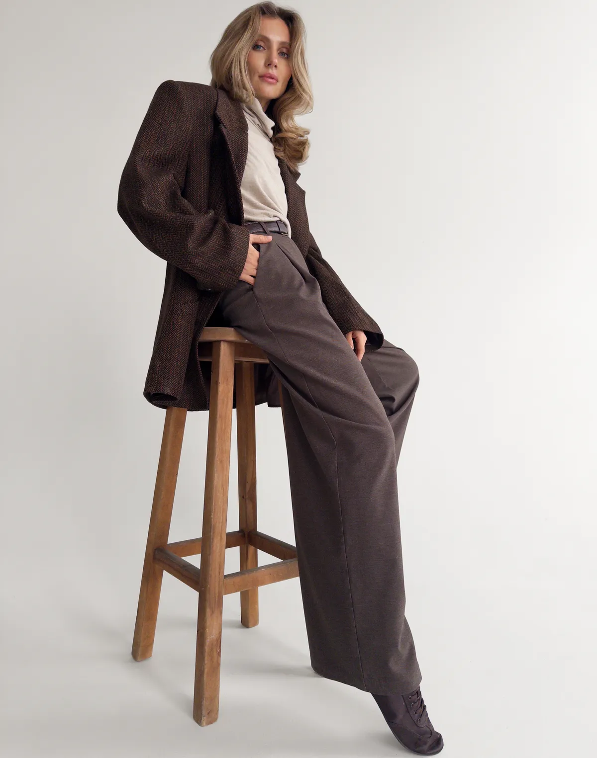 Жакет осінній оверсайз з двома рядами ґудзиків, бежевий - Фото 4