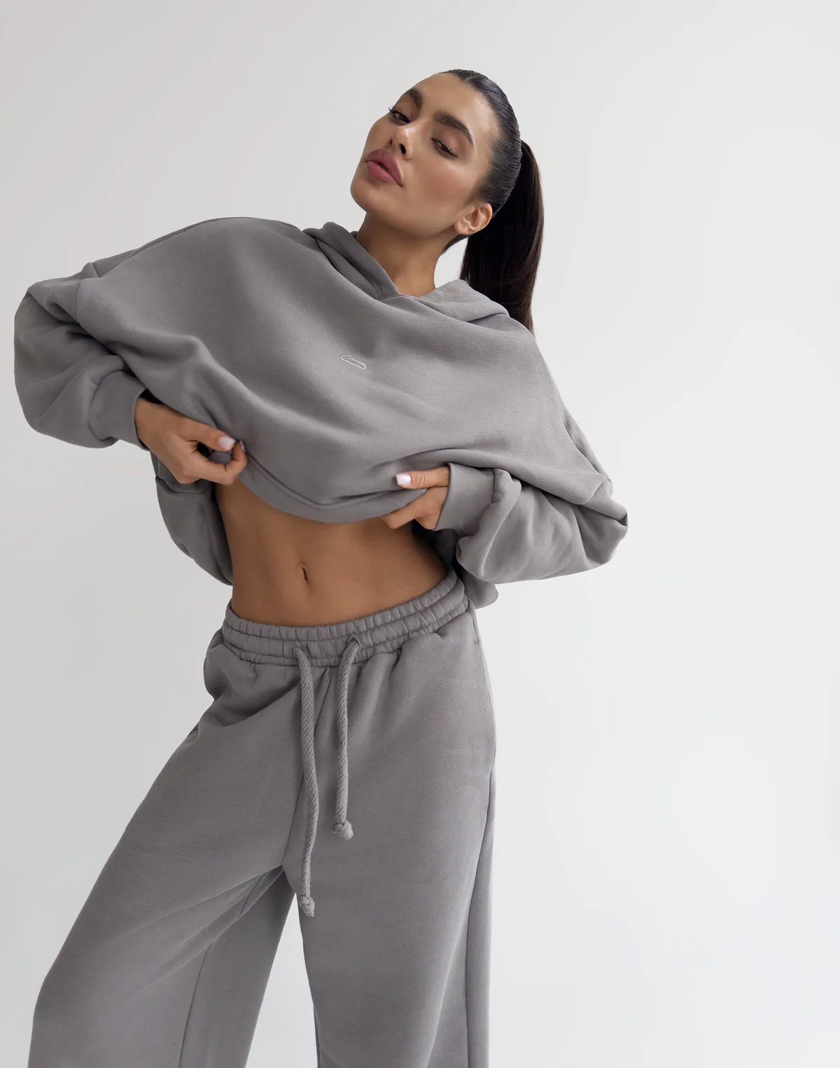 Комплект з начосом худі оверсайз та джогери базові, темний сірий - Фото 8