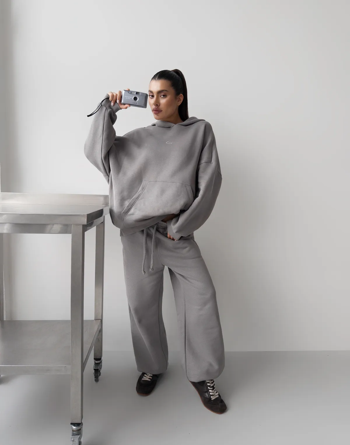 Худі оверсайз з начосом, темний сірий - Фото 3