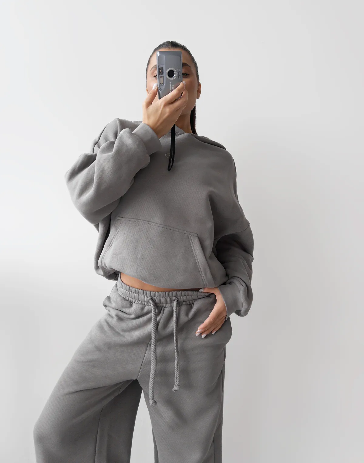 Комплект з начосом худі оверсайз та джогери базові, темний сірий - Фото 5