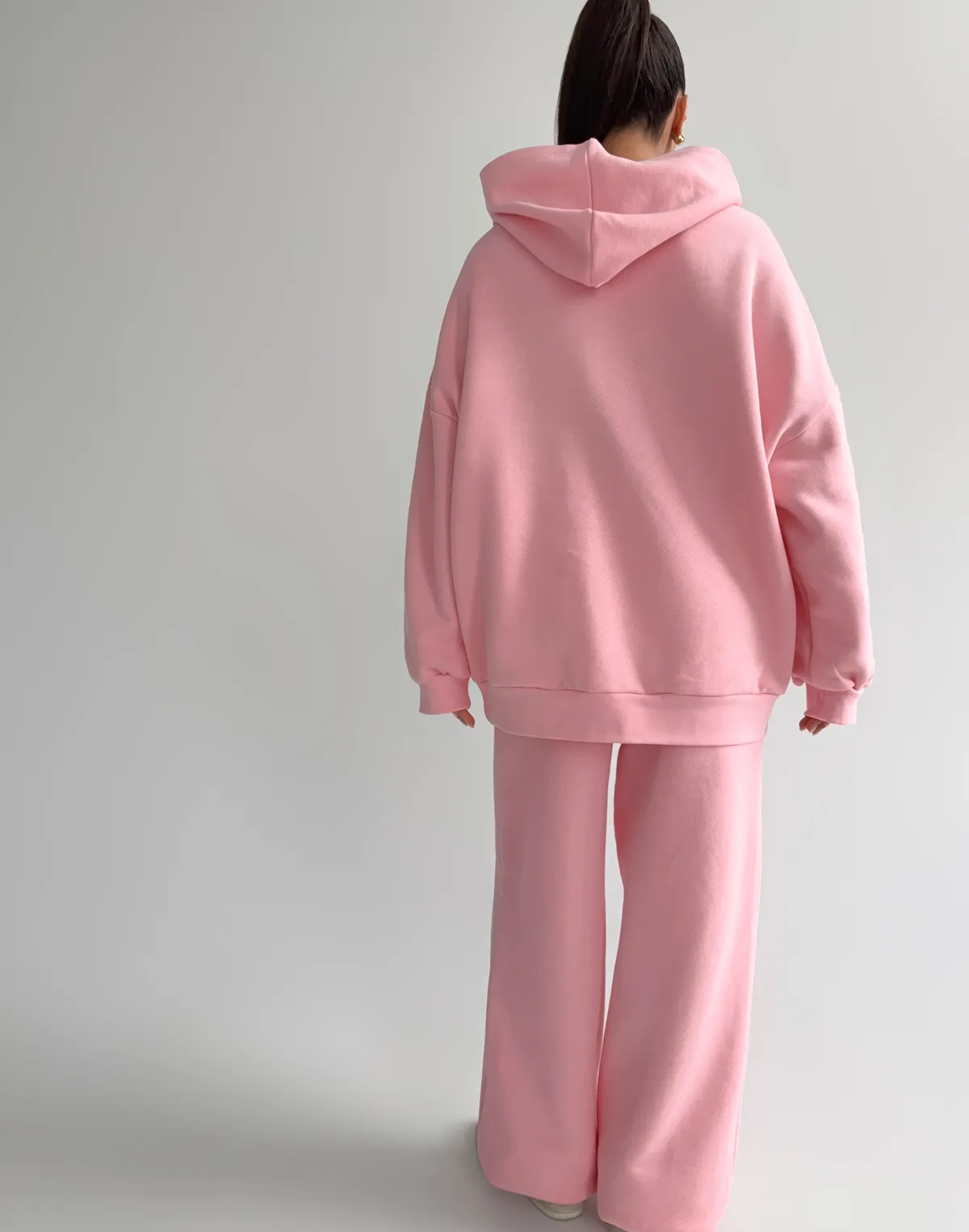 Комплект з начосом худі оверсайз та джогери базові, рожеві - Фото 2
