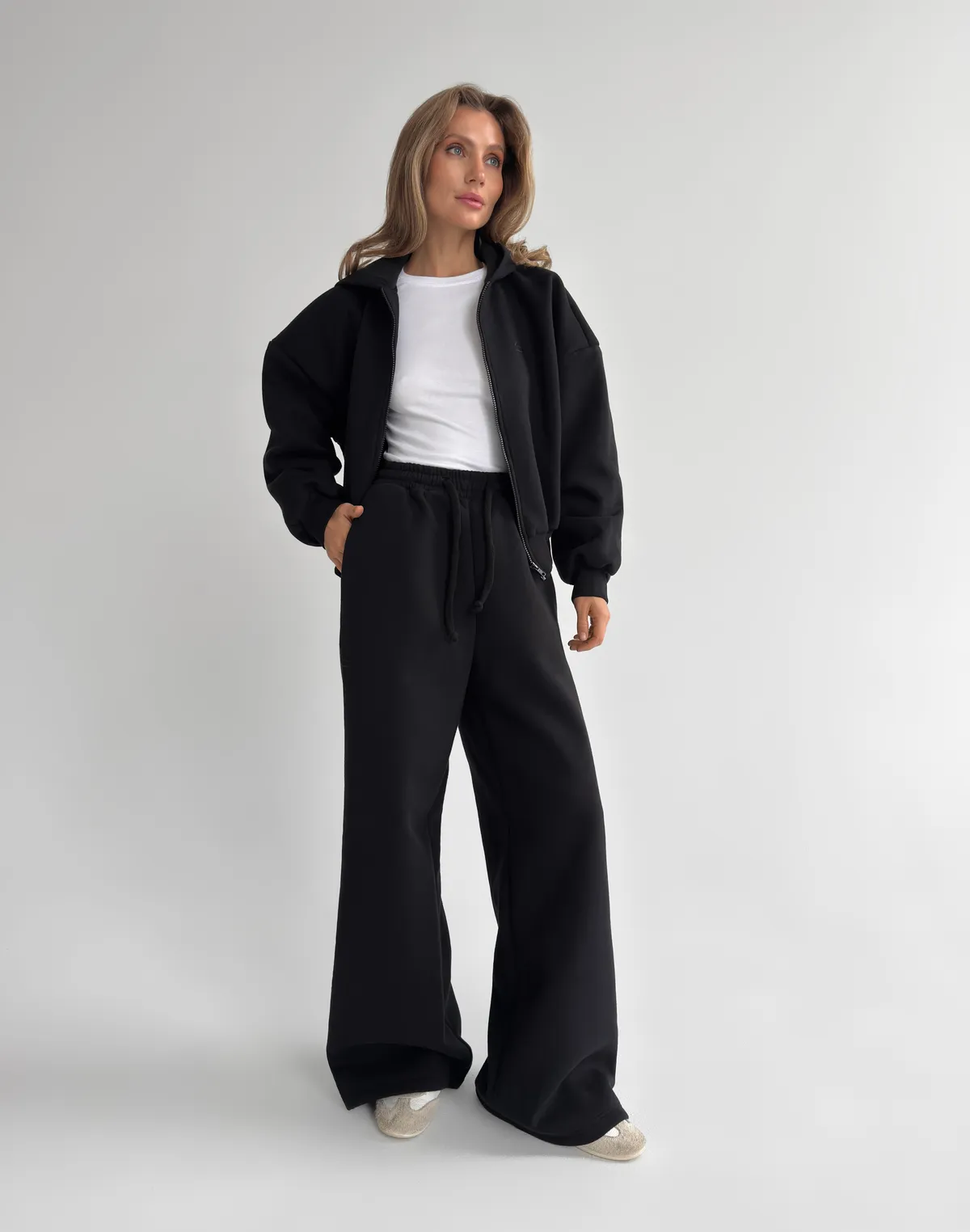 Штани вільного крою з начосом зимові, чорні - Фото 4