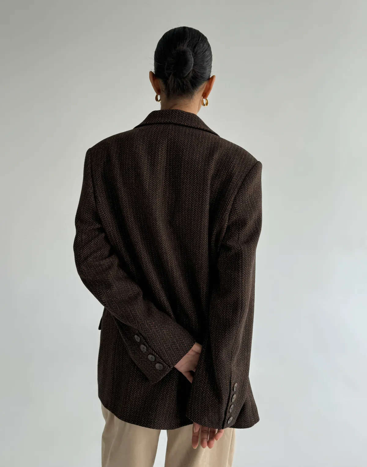 Жакет оверсайз вовняний у текстуру, бежевий - Фото 2