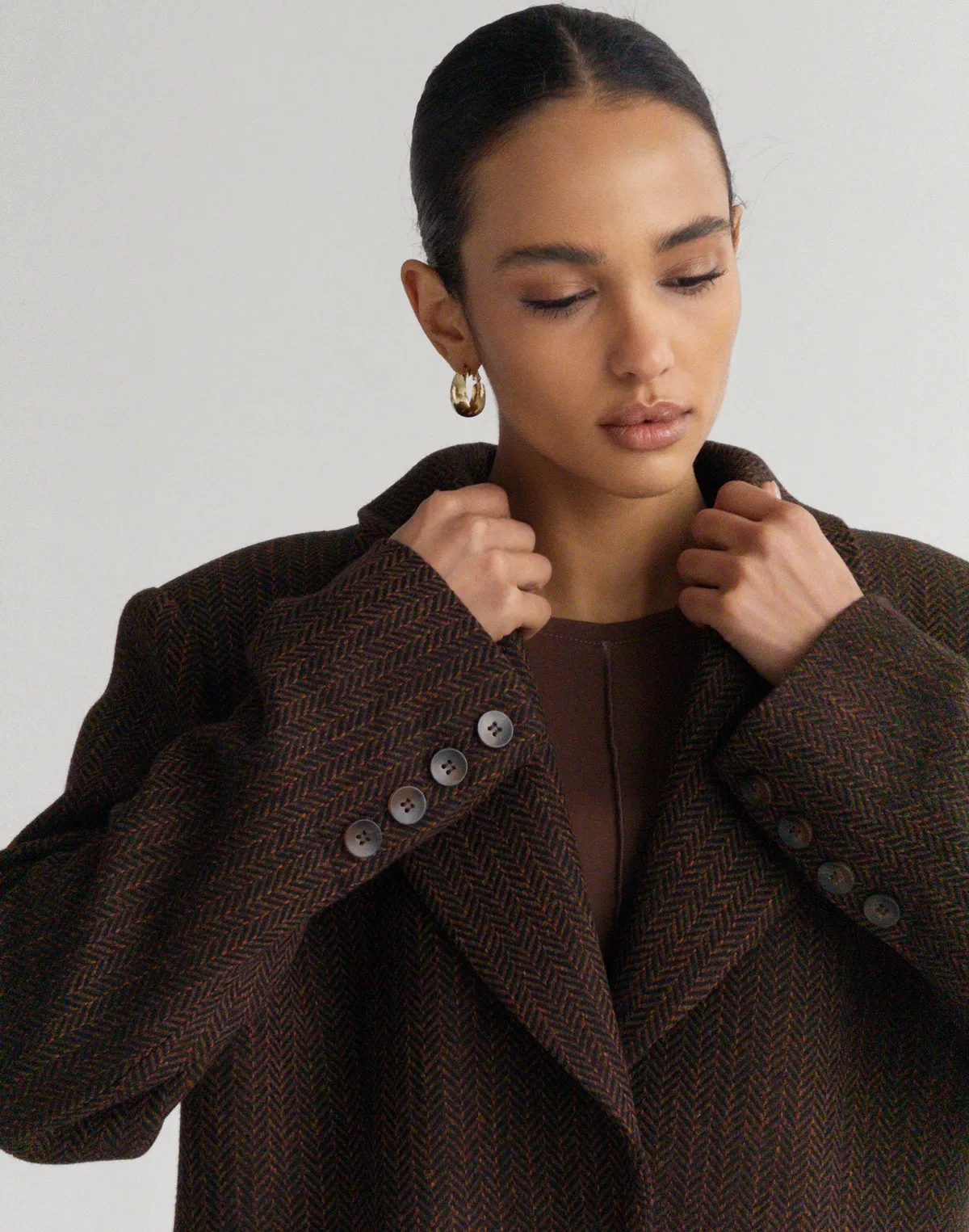 Жакет оверсайз вовняний у текстуру, бежевий - Фото 5