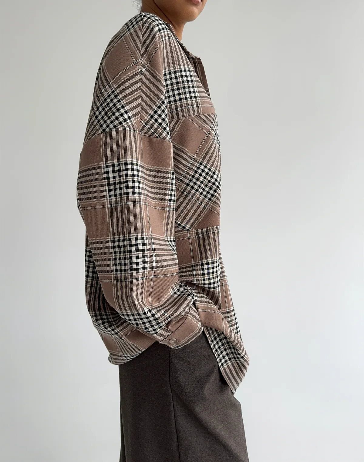 Двокольорова сорочка у клітинку, мокко клітинка та сіро-денімова - Фото 7