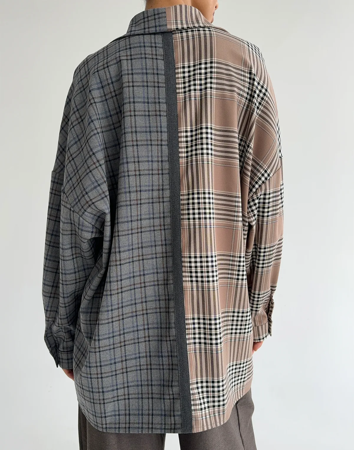 Двокольорова сорочка у клітинку, мокко клітинка та сіро-денімова - Фото 2