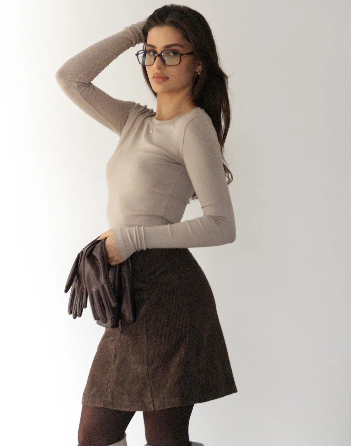 Спідниця міні вельветова, шоколадна - Фото 7