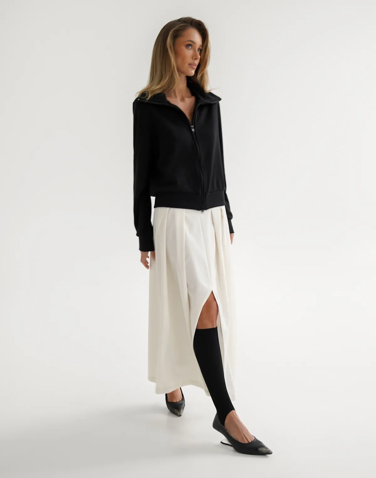 Спідниця максі у складку, молочна - Фото 8