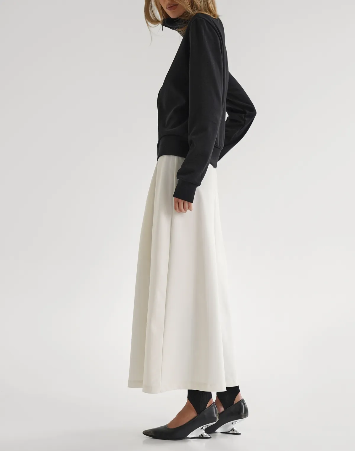 Спідниця максі у складку, молочна - Фото 7