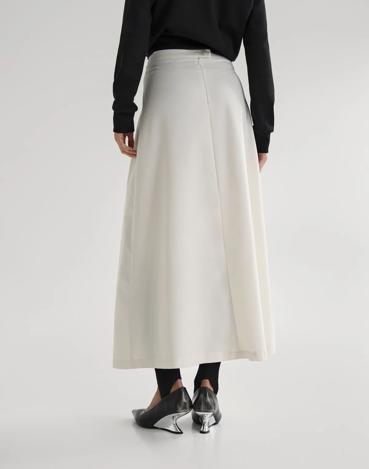 Спідниця максі у складку, молочна - Фото 2