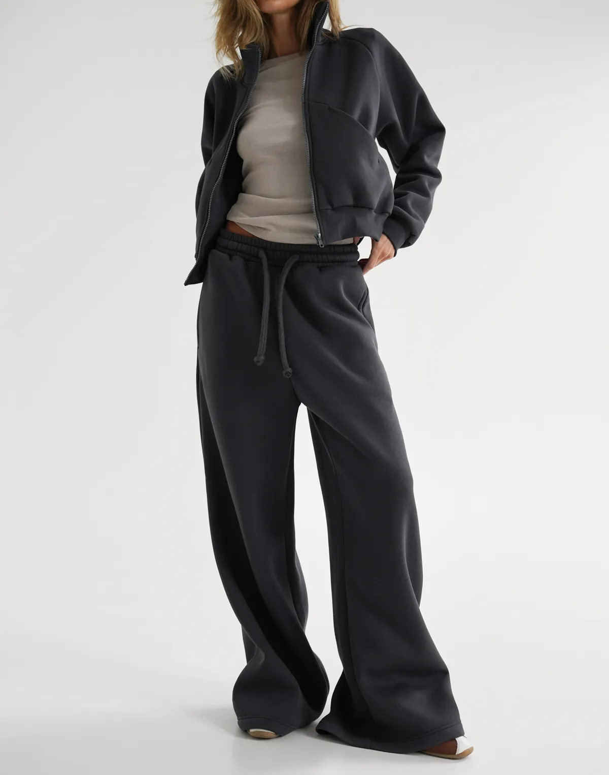 Комплект зимовий з начосом зіпер з декоративними швами та штани вільного крою, темний графіт - Фото 1