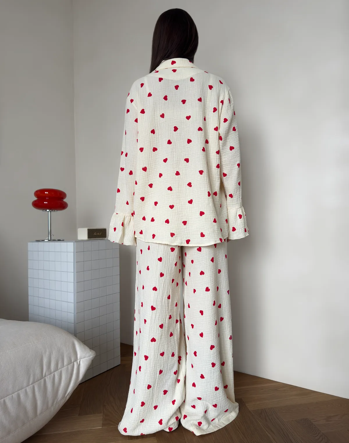 Комплект піжамний сорочка і штани, кремово-червоні - Фото 2