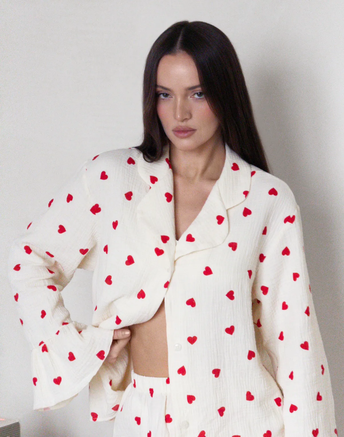 Сорочка піжамна, кремово-червона - Фото 5