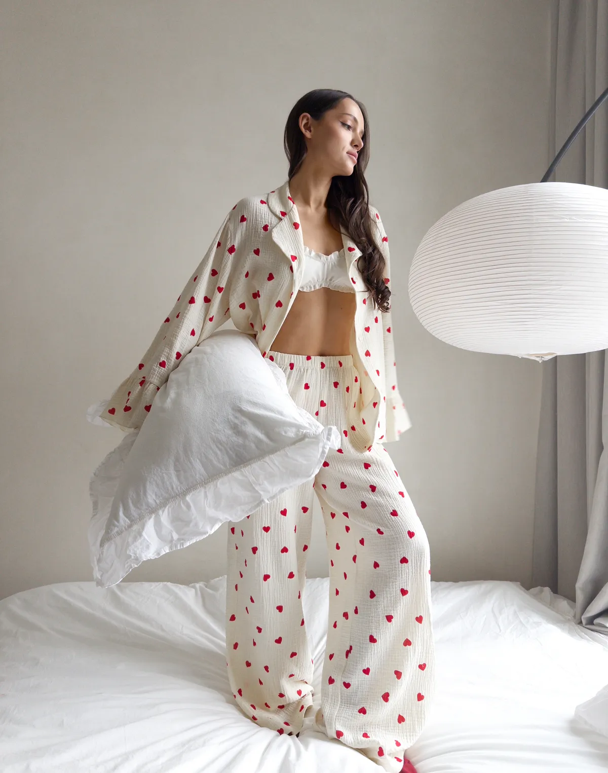 Сорочка піжамна, кремово-червона - Фото 3