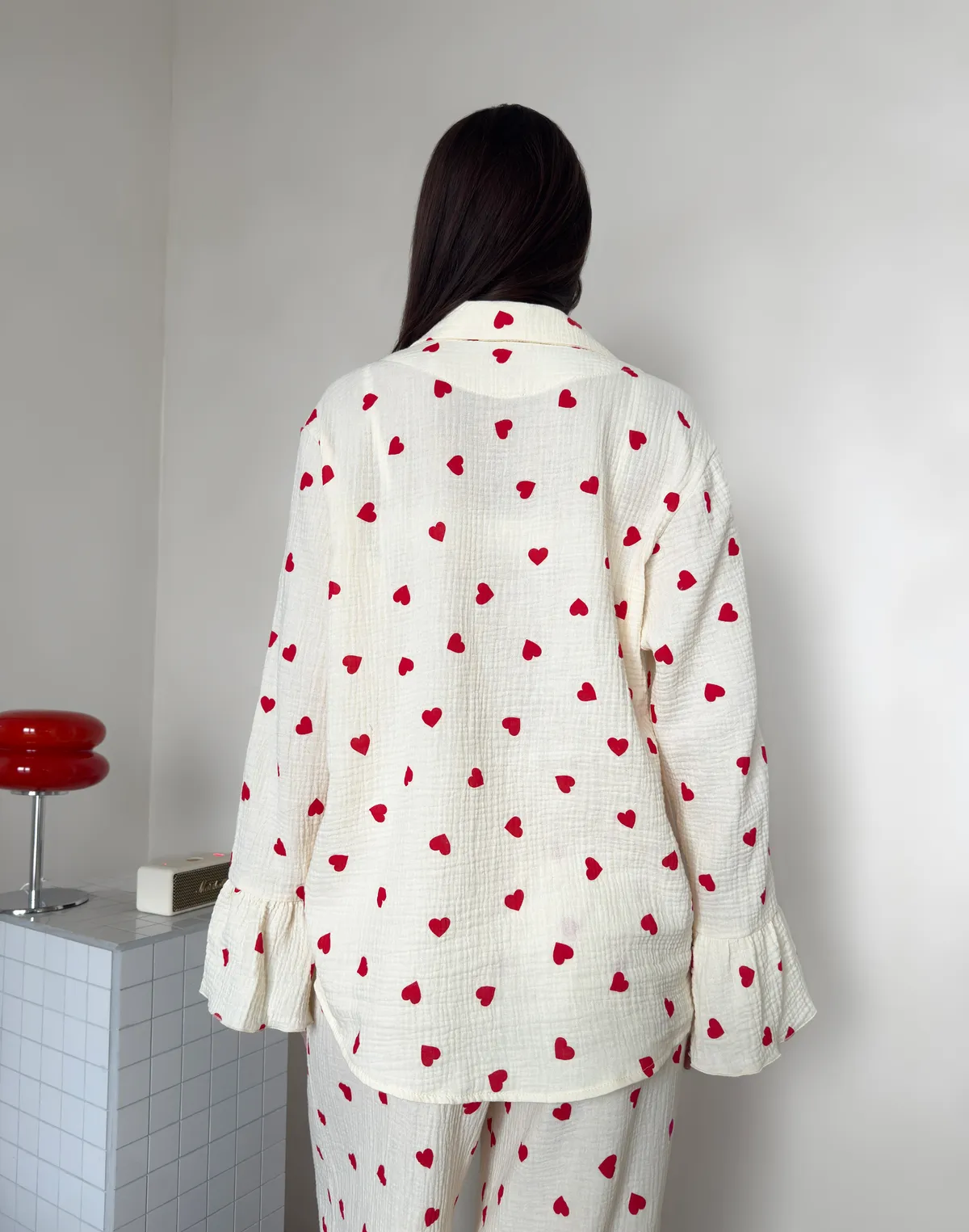 Сорочка піжамна, кремово-червона - Фото 2