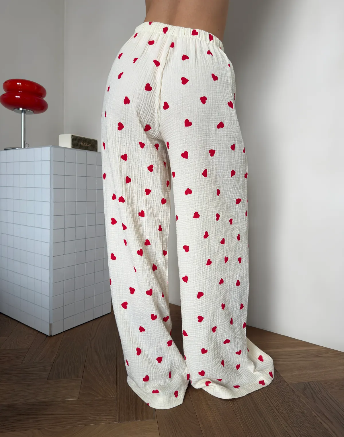 Штани піжамні, кремово-червоні - Фото 2