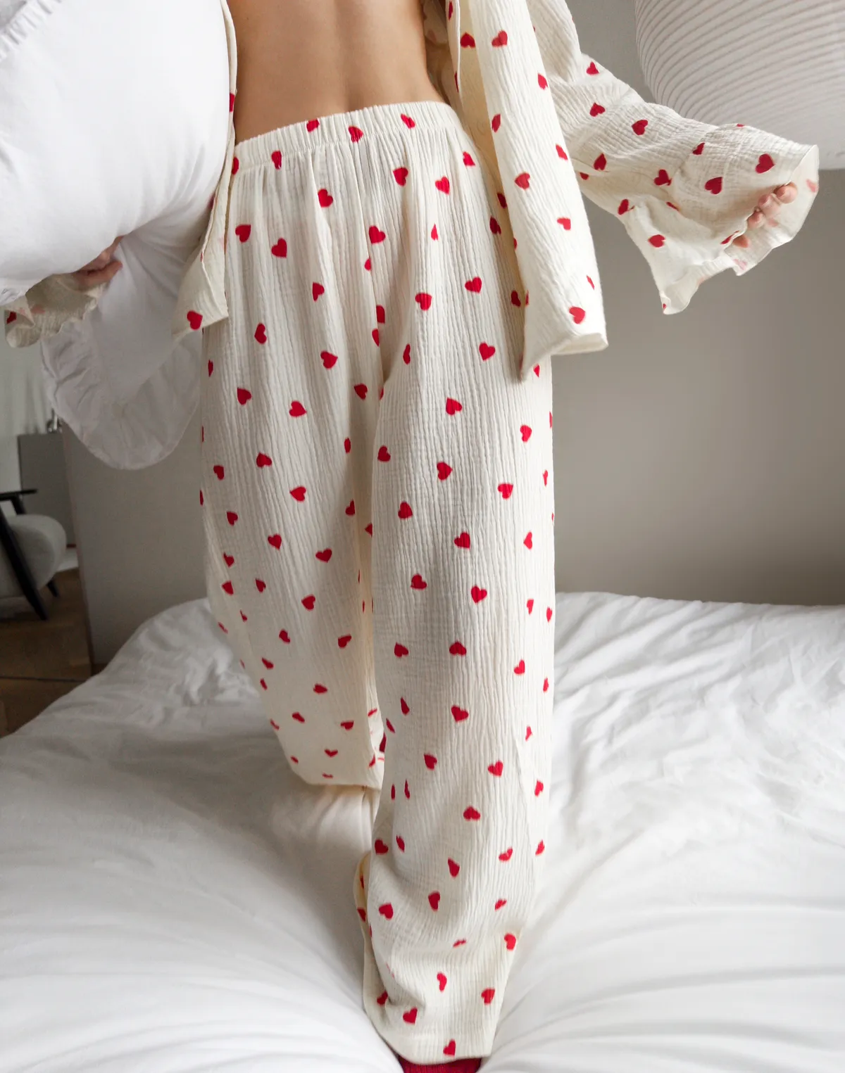 Штани піжамні, кремово-червоні - Фото 1