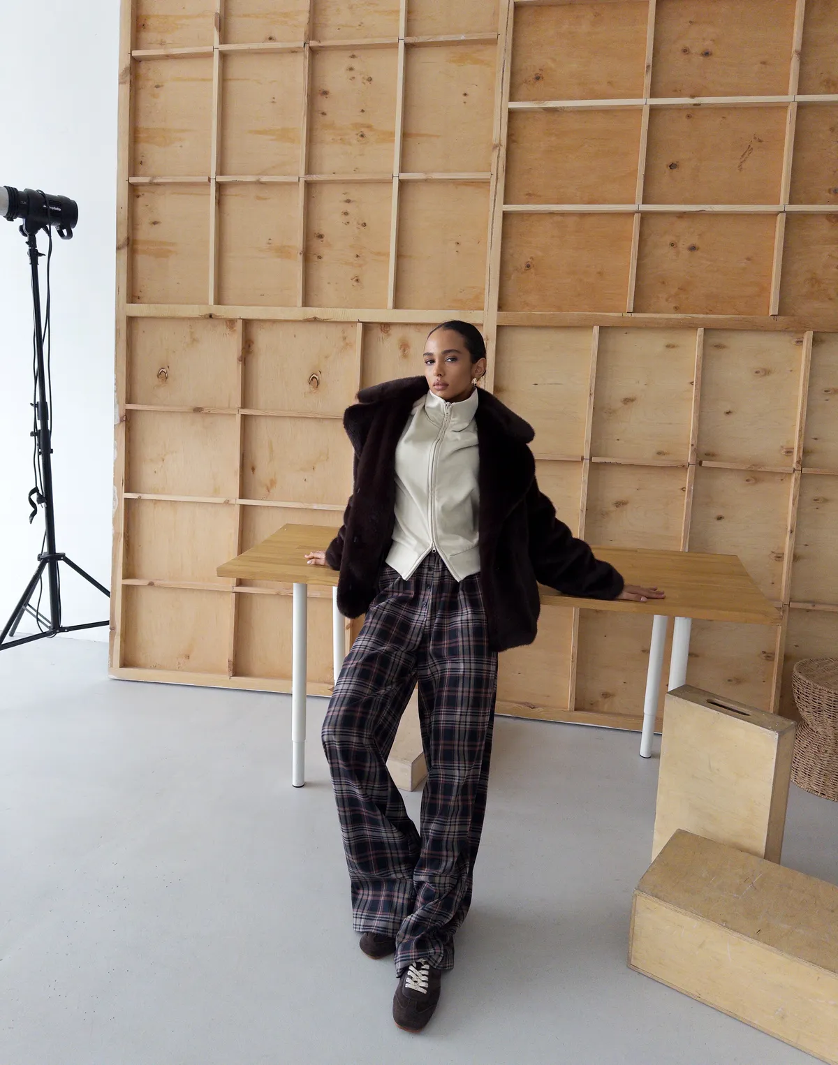 Штани у клітинку осінні у піжамному стилі, денімово-бежева клітинка - Фото 8