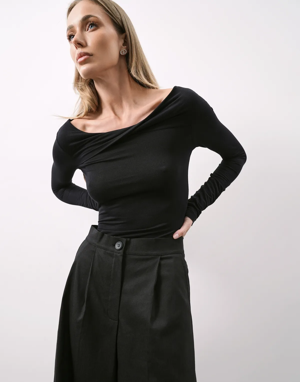 Штани базові котонові осінні оверсайз, чорні - Фото 5