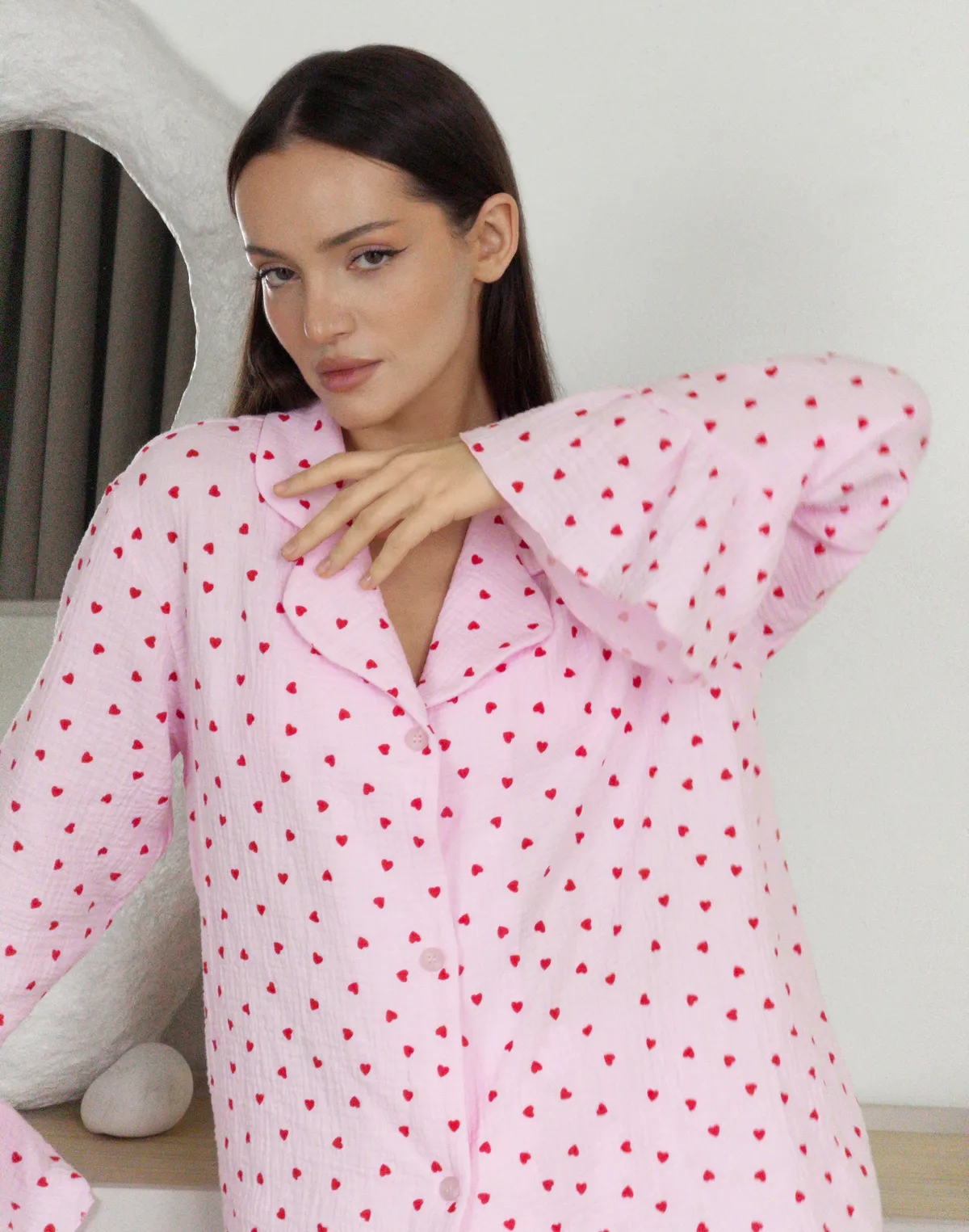 Сорочка піжамна, червоно-рожева - Фото 4