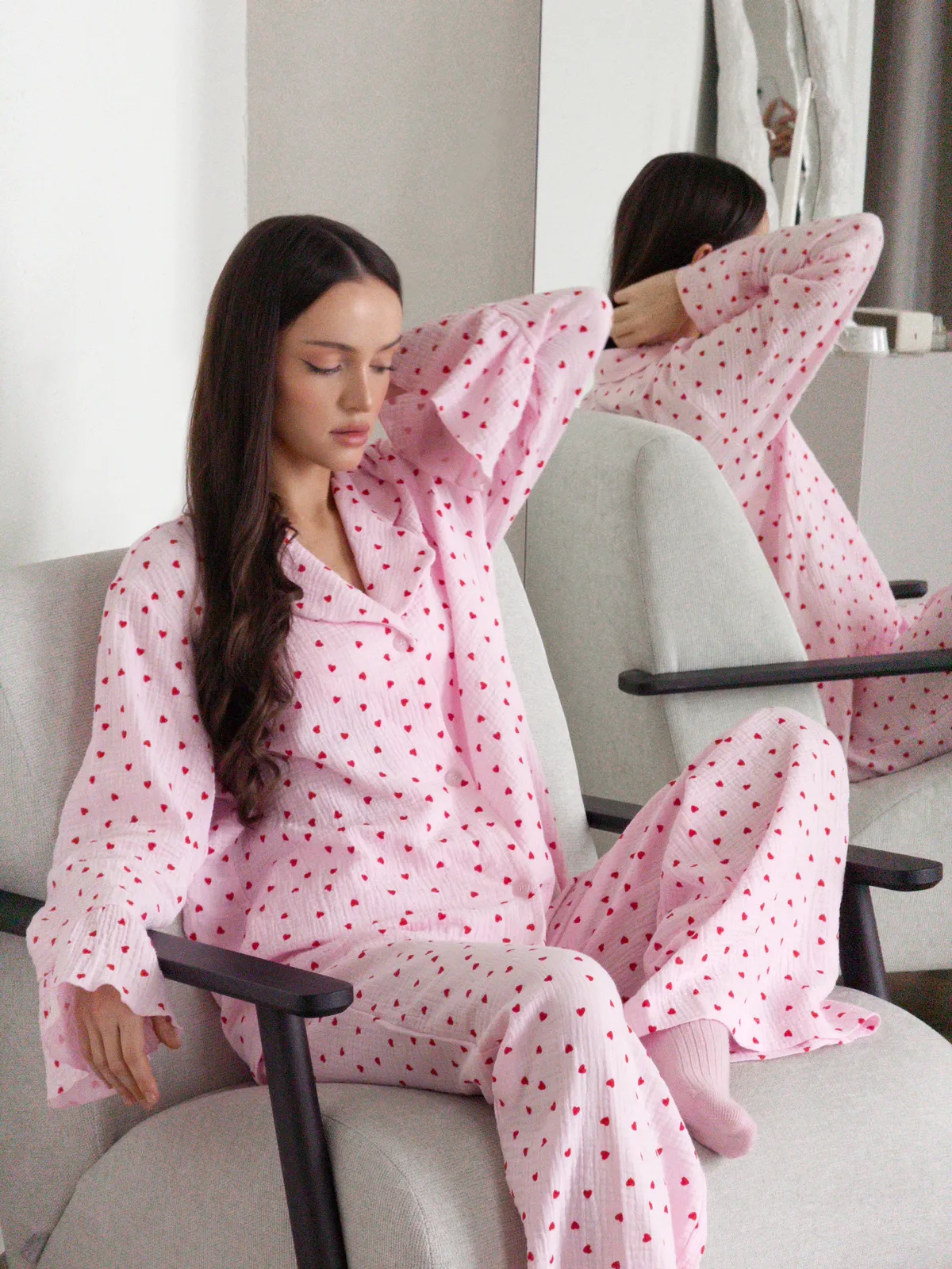 Комплект піжамний сорочка і штани, червоно-рожеві - Фото 5