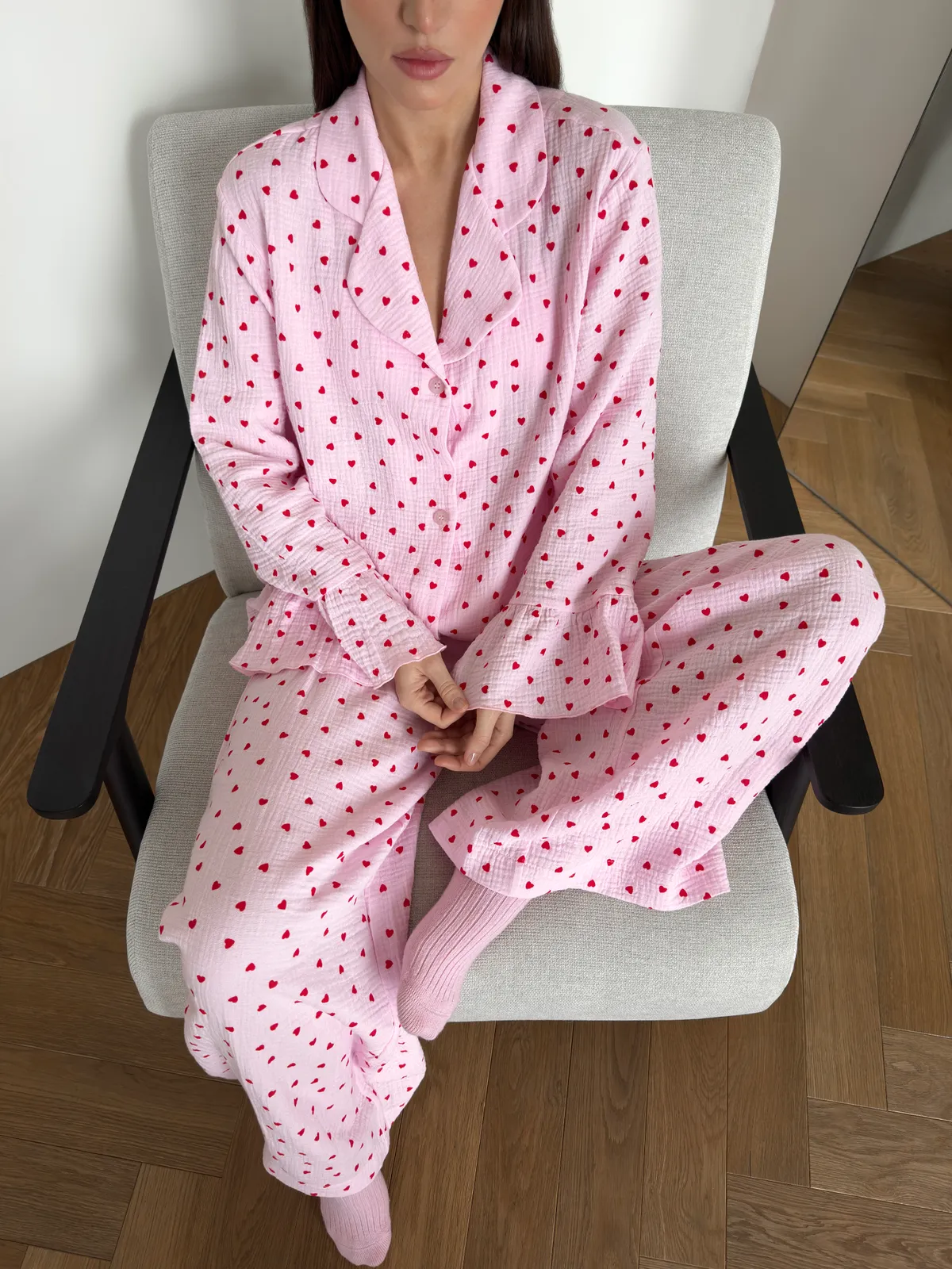 Комплект піжамний сорочка і штани, червоно-рожеві - Фото 4