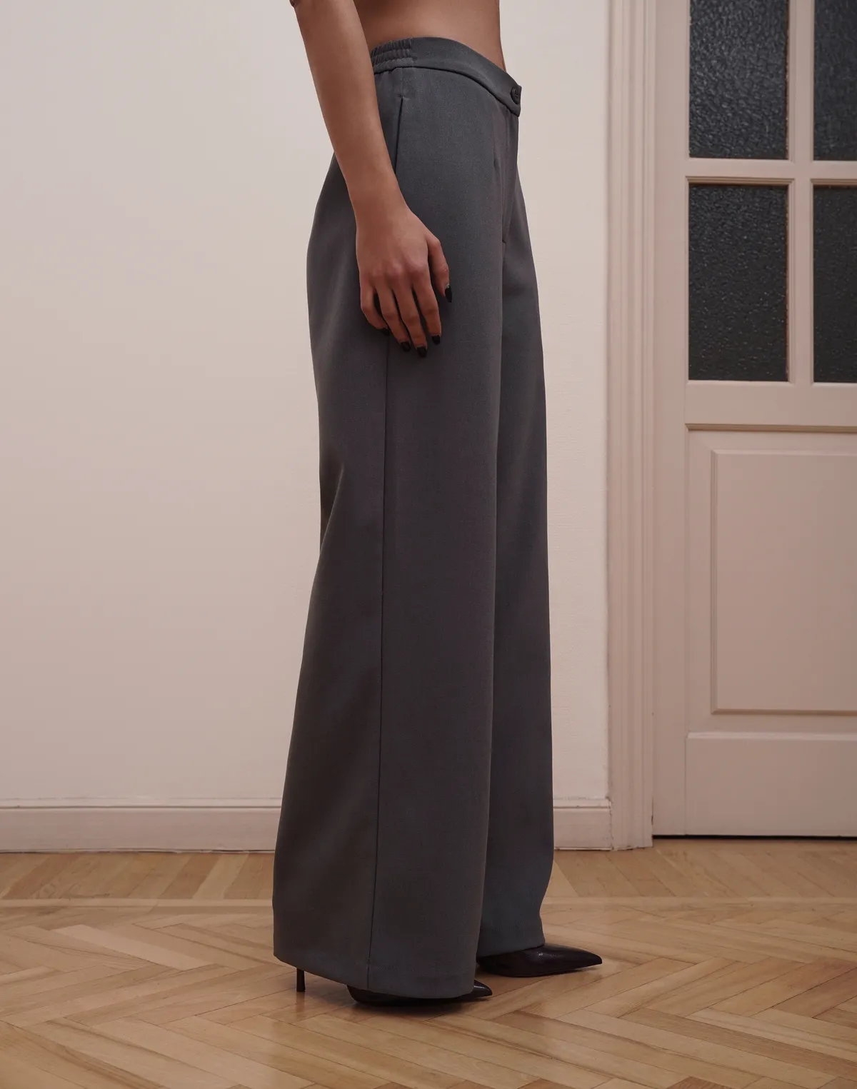 Штани прямого крою з високою посадкою, графіт - Фото 6