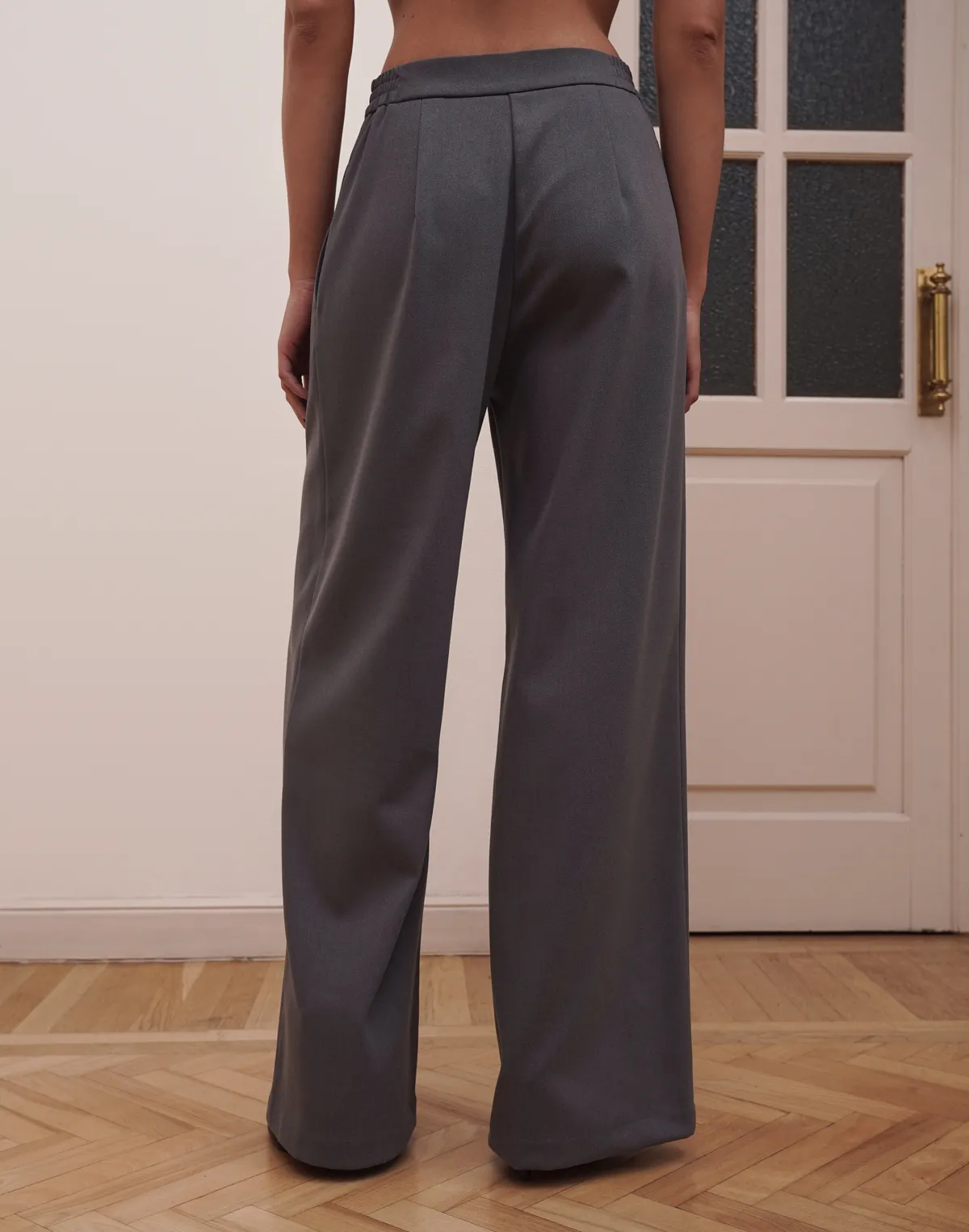 Штани прямого крою з високою посадкою, графіт - Фото 2