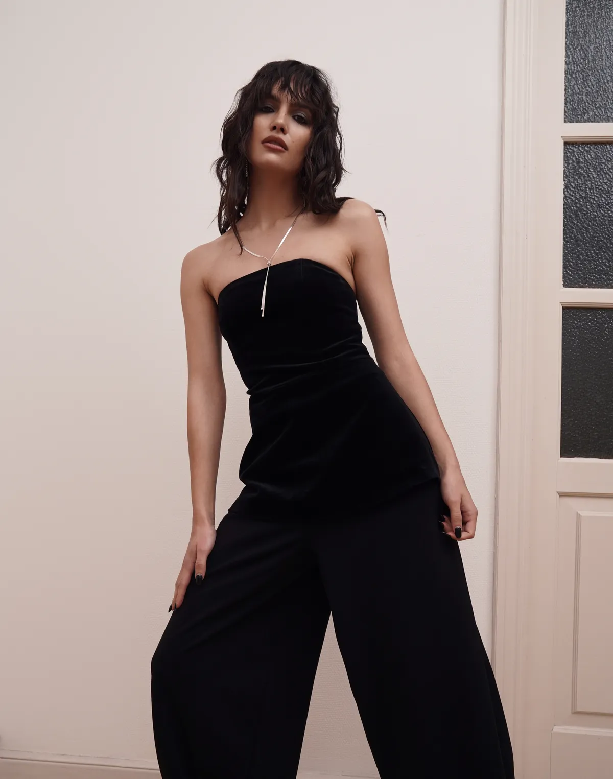 Топ велюровий зі 100% бавовни без бретелей подовжений, чорний - Фото 5