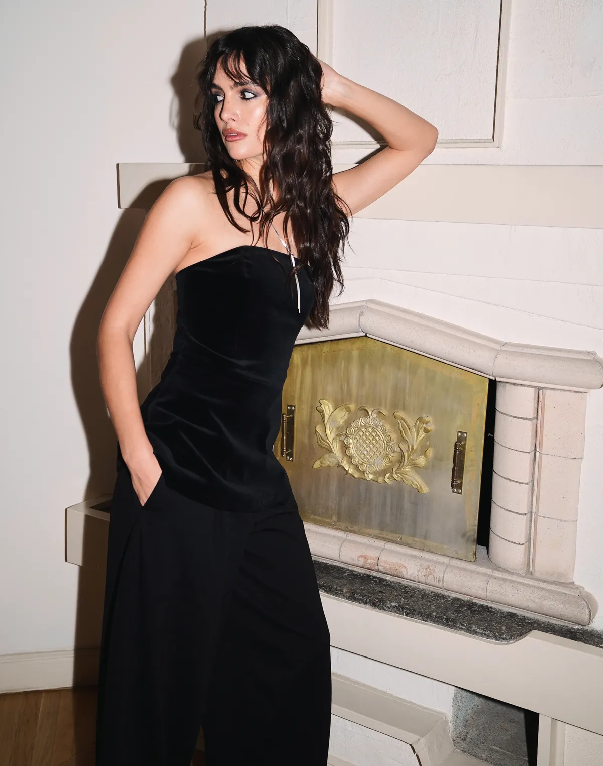 Топ велюровий зі 100% бавовни без бретелей подовжений, чорний - Фото 3