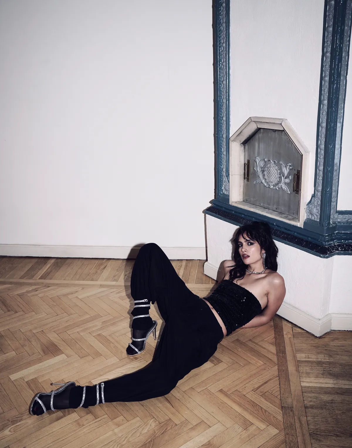 Топ-бандо з тканини з паєтками, синій - Фото 5