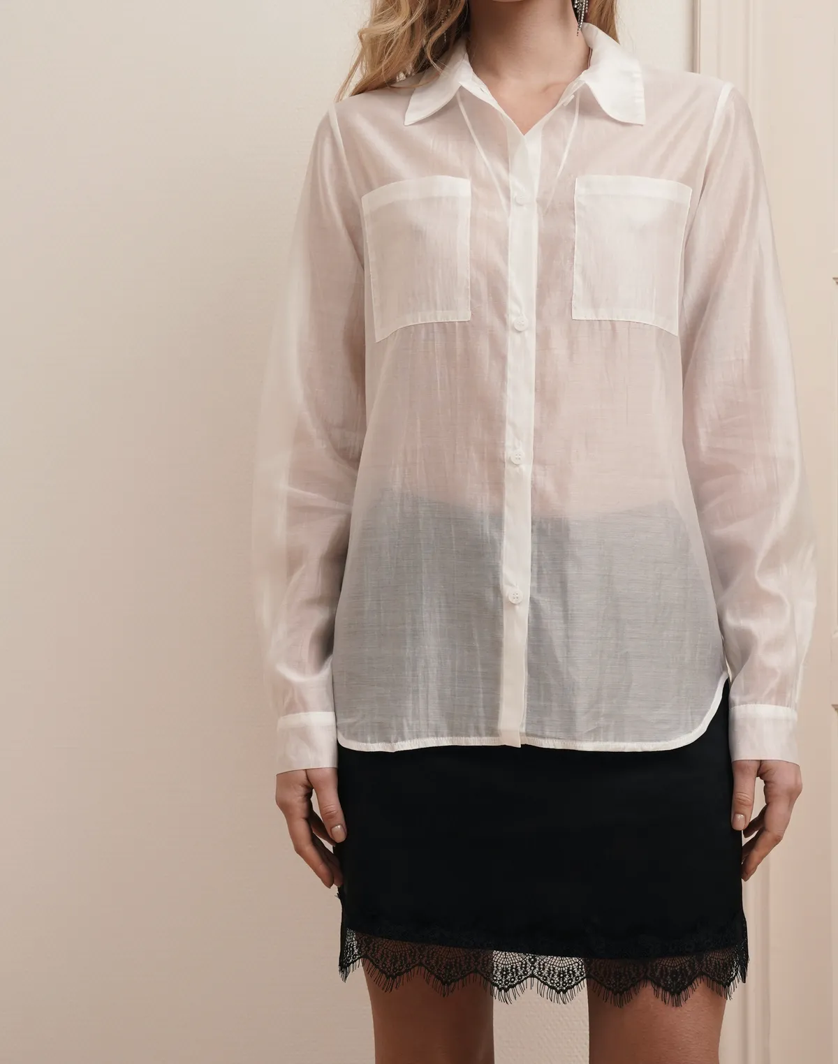 Напівпрозора сорочка базова, молочна - Фото 1