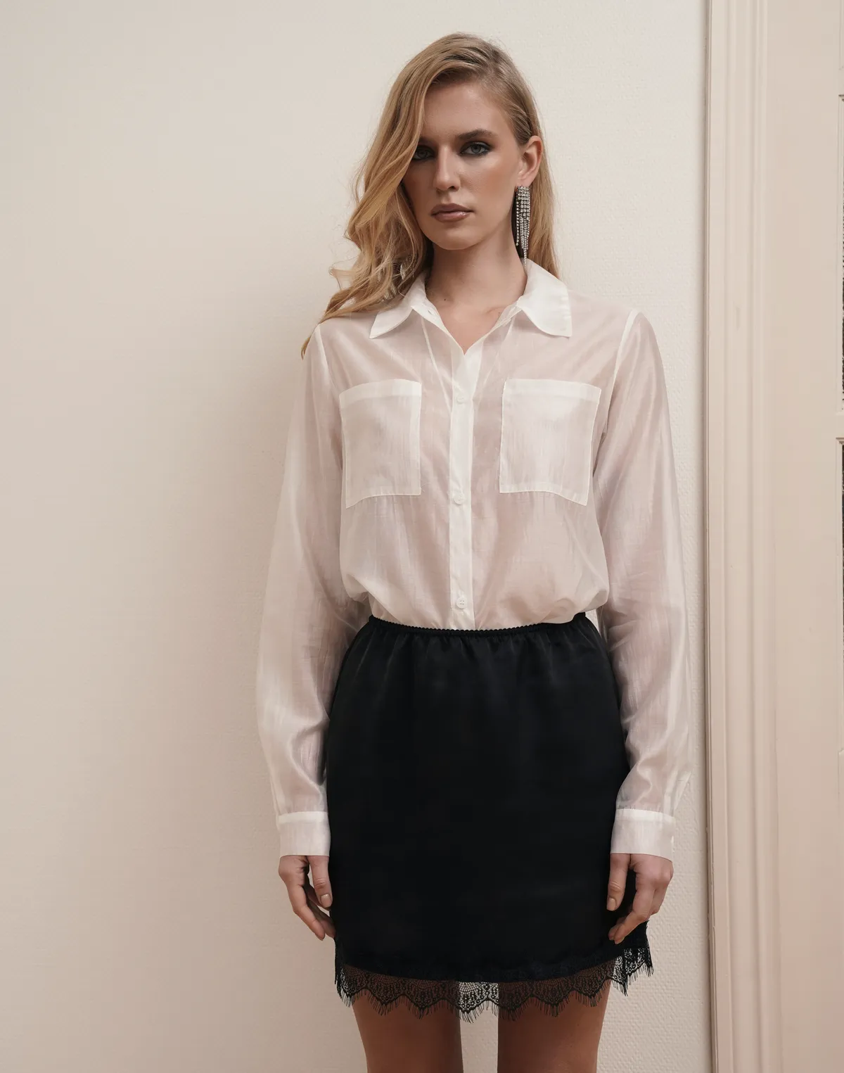 Напівпрозора сорочка базова, молочна - Фото 4