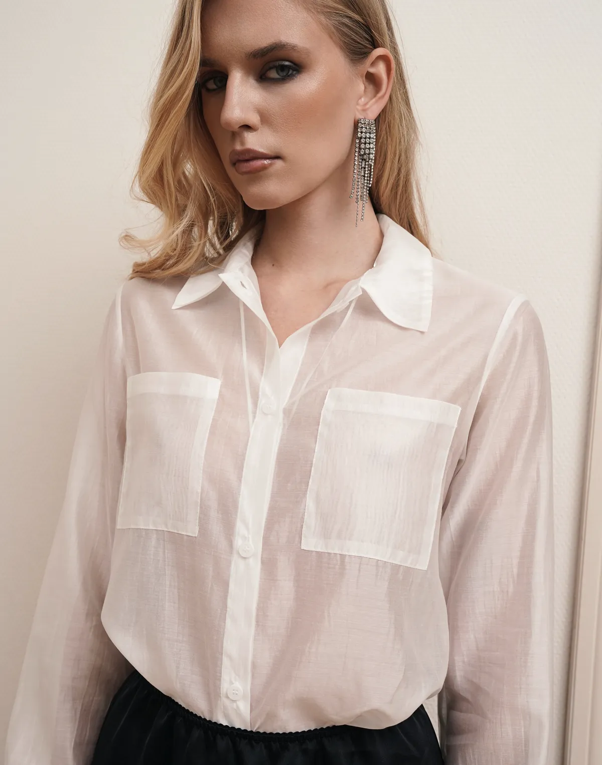 Напівпрозора сорочка базова, молочна - Фото 5