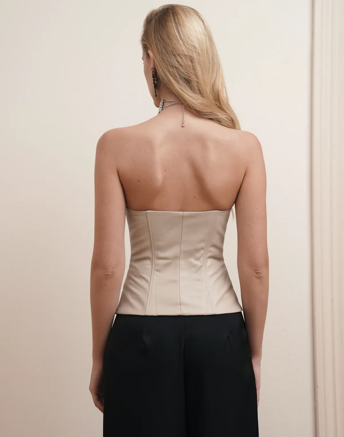 Корсет на ґудзиках з екошкіри, холодний беж - Фото 2