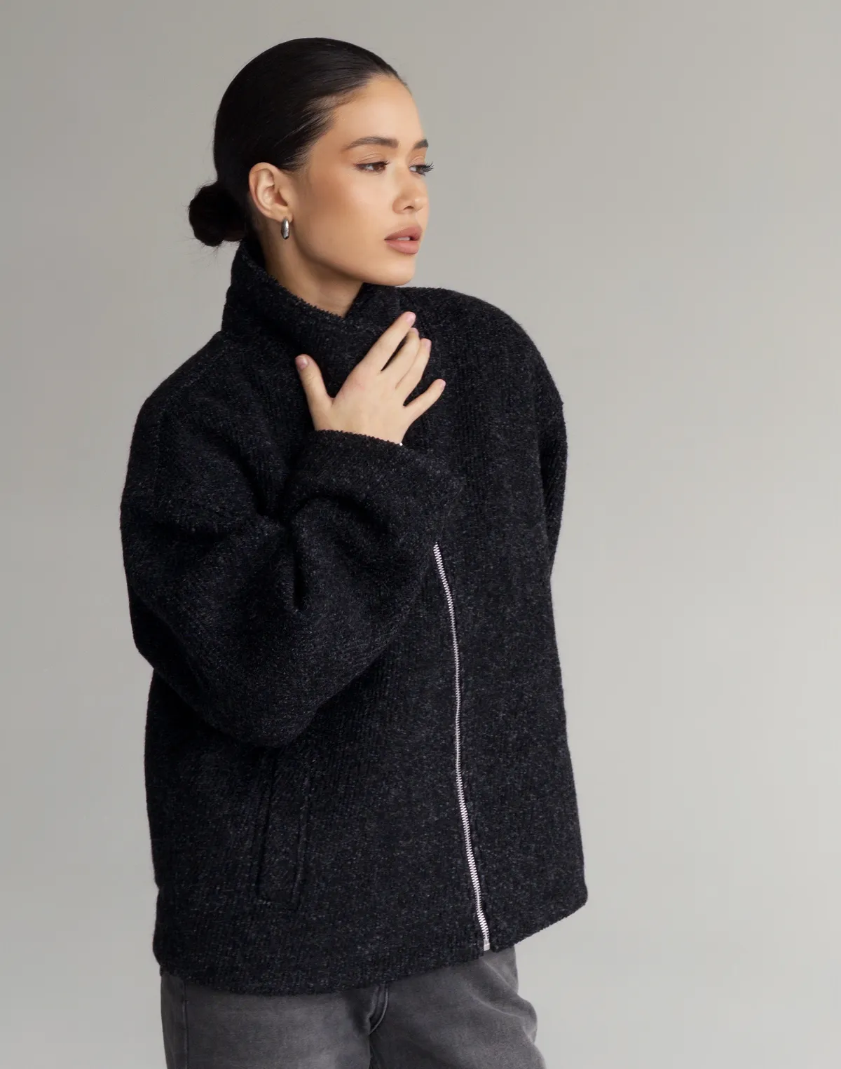 Куртка з пальтової тканини, чорна - Фото 6