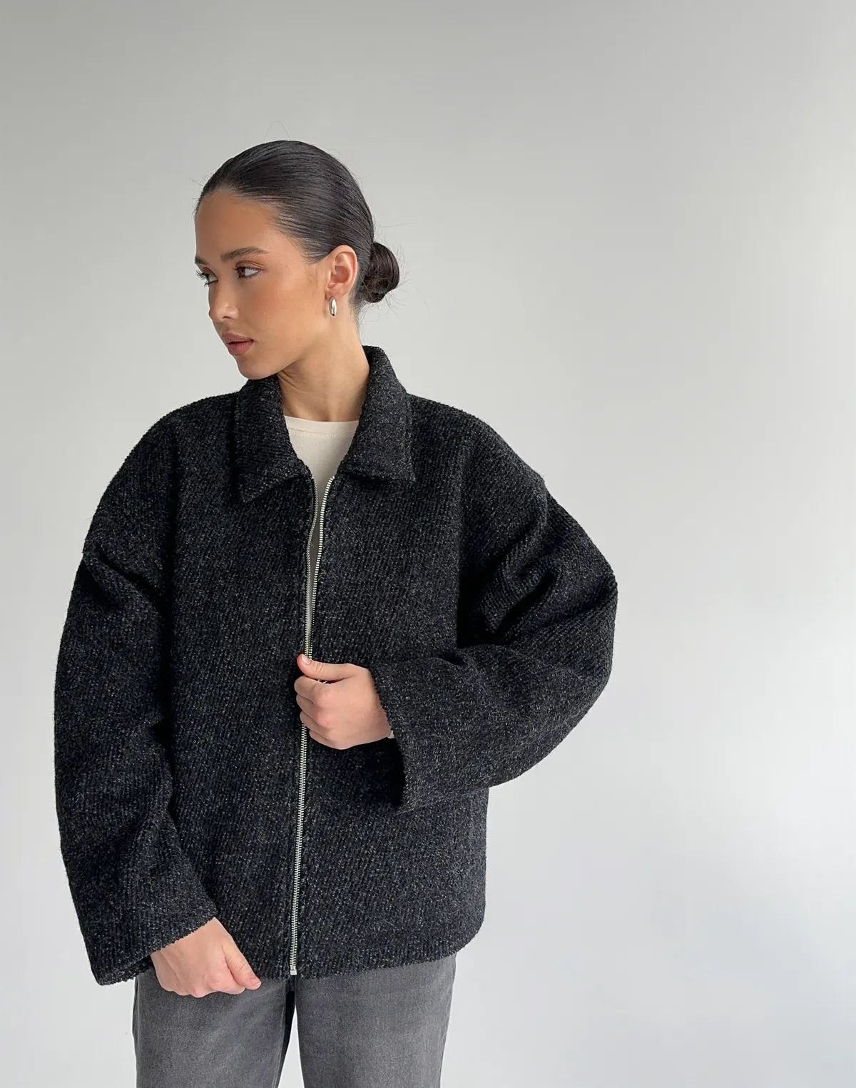 Куртка з пальтової тканини, чорна - Фото 8