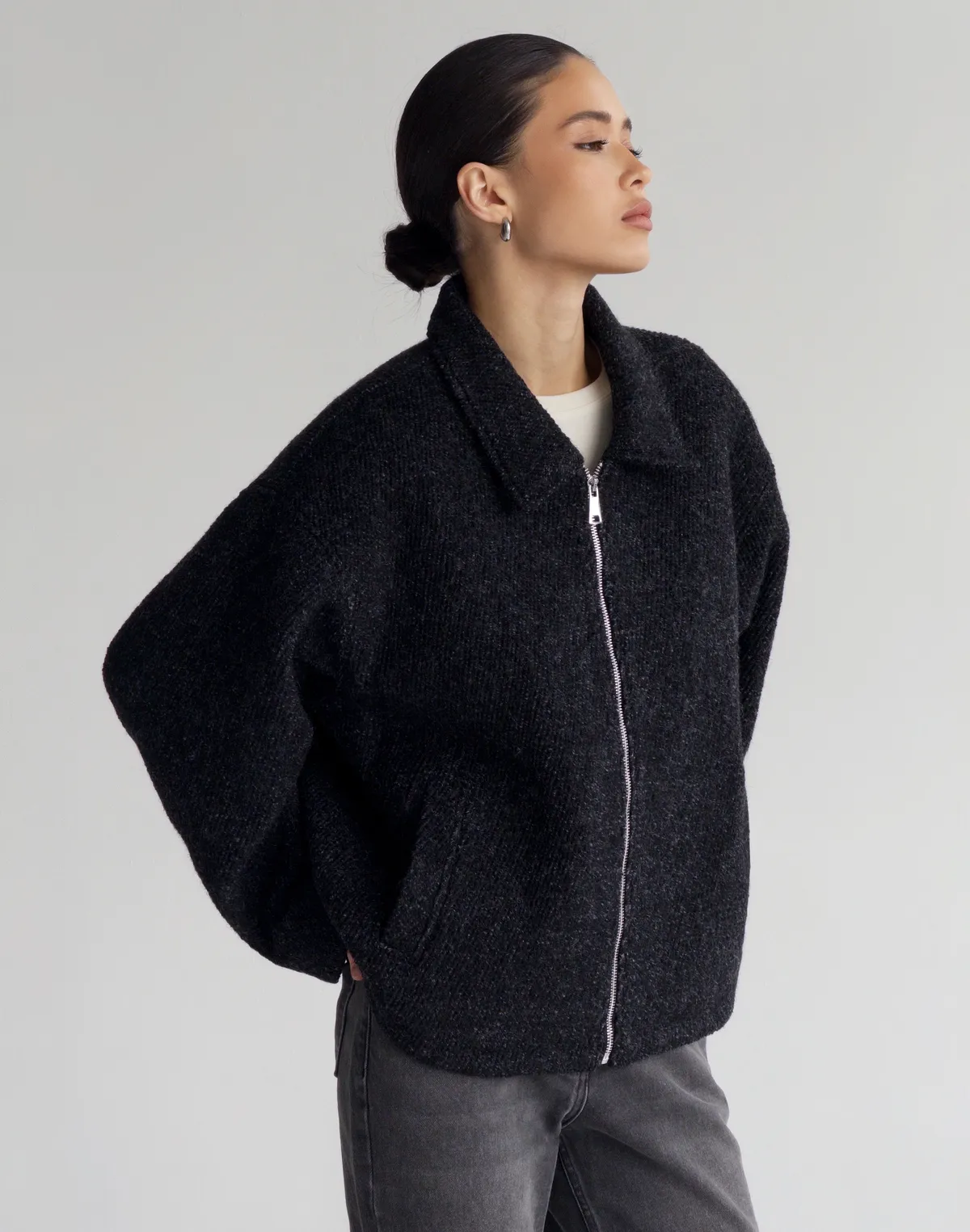 Куртка з пальтової тканини, чорна - Фото 3